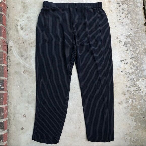Theory Korene Pants Silk Pinstripe Pull-On Cropped Ankle Womens Navy Blue M - Picture 5 of 7
